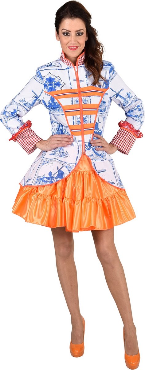100% NL & Oranje Kostuum | De Groeten Uit Delft Jas Vrouw | Extra Small | Carnaval kostuum | Verkleedkleding